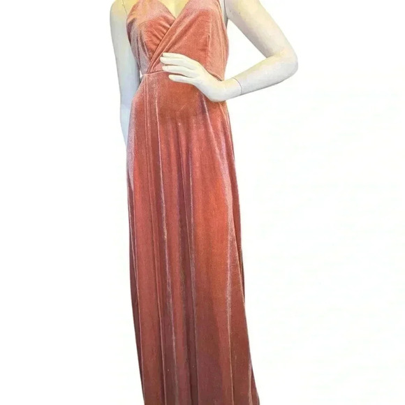 Lulus whimsical romance pink velvet faux-wrap maxi dress slits size medium.#67 - Picture 2 of 12